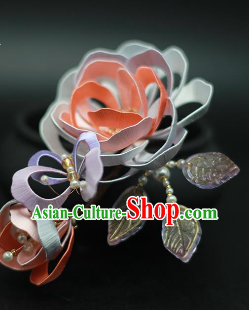 Chinese Traditional Hanfu Hair Stick Ancient Princess Silk Rose Hairpin Hair Accessories