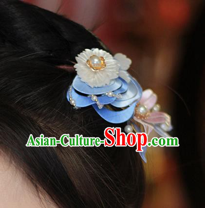 Chinese Traditional Shell Flower Hair Stick Hanfu Hair Accessories Handmade Classical Tassel Silk Hairpin