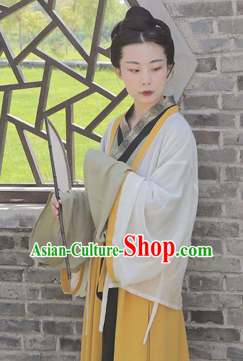 China Ancient Young Beauty Historical Costume Traditional Jin Dynasty Civilian Woman Hanfu Dress Clothing
