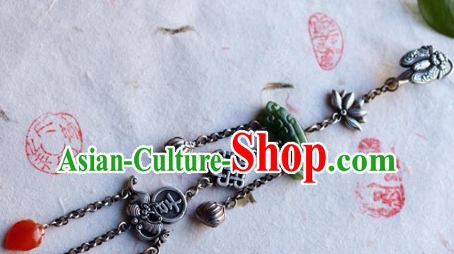 China National Jade Brooch Jewelry Traditional Handmade Silver Bat Tassel Pendant Accessories