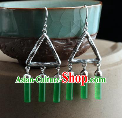 Handmade Chinese Jade Tassel Eardrop Classical Cheongsam Earrings Accessories Traditional Silver Ear Jewelry