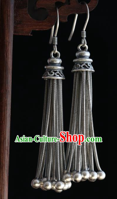 Handmade Chinese Eardrop Classical Cheongsam Earrings Accessories Traditional Silver Bells Tassel Ear Jewelry