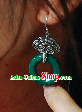 Handmade Chinese Silver Cloud Eardrop Traditional Ear Jewelry Classical Cheongsam Jade Earrings Accessories