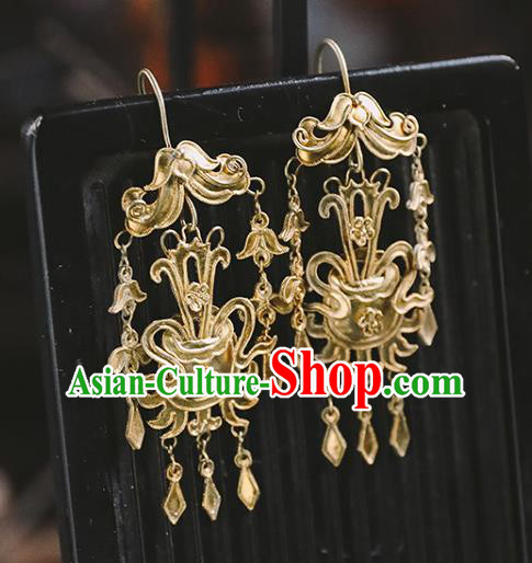Handmade Chinese Golden Eardrop Traditional Ear Jewelry Classical Cheongsam Earrings Accessories