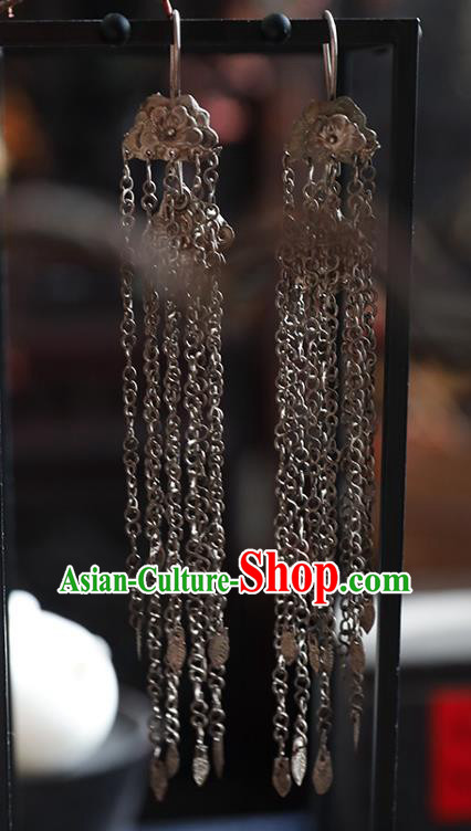 Handmade Chinese Traditional Long Tassel Ear Jewelry Classical Cheongsam Earrings Accessories Silver Peony Eardrop