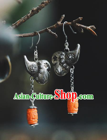Handmade Chinese Traditional Ceregat Ear Jewelry Classical Cheongsam Earrings Accessories Silver Gourd Eardrop