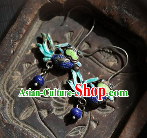 Handmade Chinese Classical Cheongsam Earrings Accessories Traditional Silver Ear Jewelry Enamel Goldfish Eardrop