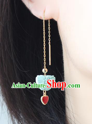 Handmade Chinese Traditional Kallaite Butterfly Eardrop Classical Earrings Accessories Cheongsam Ear Jewelry
