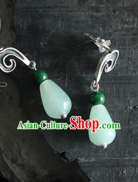 Handmade Chinese Classical Earrings Accessories Cheongsam Silver Ear Jewelry Traditional Jade Eardrop