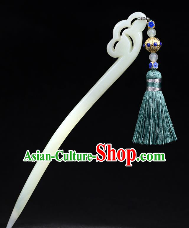 China National Green Tassel Hairpin Handmade Hair Jewelry Accessories Traditional Cheongsam Jade Hair Clip