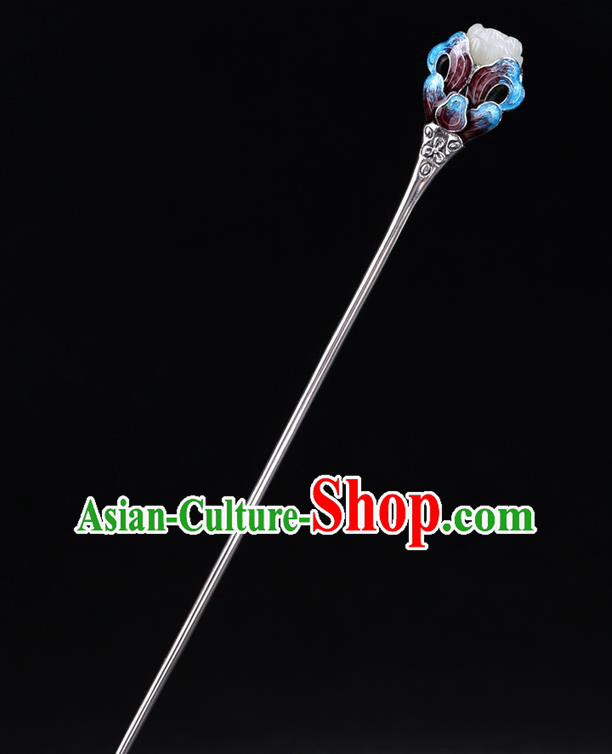 China National Blueing Butterfly Hairpin Handmade Hair Jewelry Accessories Traditional Cheongsam Jade Silver Hair Clip