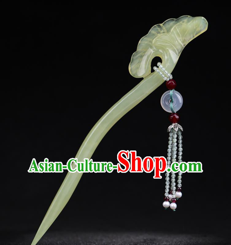 China National Beads Tassel Hairpin Handmade Hair Jewelry Accessories Traditional Cheongsam Jade Carving Hair Clip