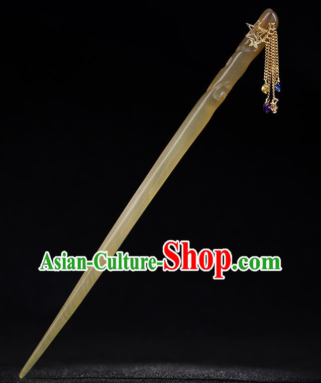 China National Golden Bells Tassel Hairpin Handmade Hair Jewelry Accessories Traditional Cheongsam Ox Horn Hair Clip