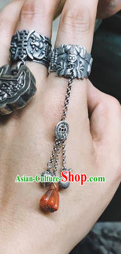 China National Silver Ring Traditional Agate Lotus Seedpod Tassel Circlet Handmade Wedding Jewelry Accessories