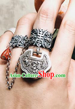 China National Silver Lock Ring Traditional Handmade Wedding Circlet Jewelry Accessories