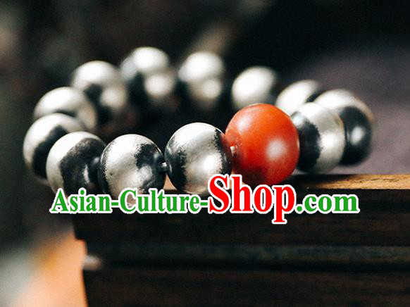 China Traditional Silver Beads Bracelet Accessories Classical Bangle Agate Wristlet Jewelry