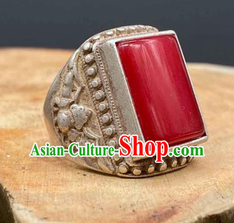 China National Silver Ring Handmade Jewelry Accessories Traditional Ruby Thimble Circlet