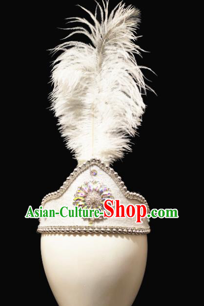 China Handmade Ethnic Women White Feather Hair Accessories Traditional Uyghur Nationality Folk Dance Hat