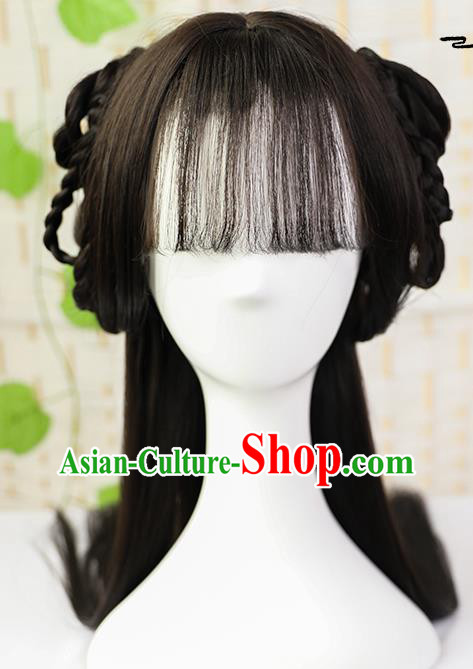 China Traditional Song Dynasty Servant Girl Wiggery Headdress Handmade Ancient Maid Lady Wig Sheath