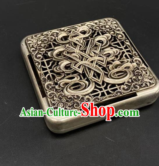 Handmade Chinese Carving Ink Box Ornaments Traditional Brass Craft Cupronickel Ink Cartridge