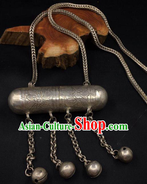 Chinese Handmade Bells Tassel Necklet Classical Ethnic Accessories National Silver Necklace Pendant Jewelry