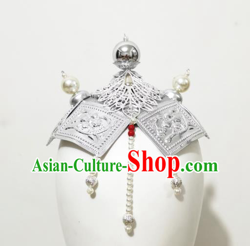 China Ethnic Folk Dance Hair Accessories Traditional Mongol Nationality Argent Hat