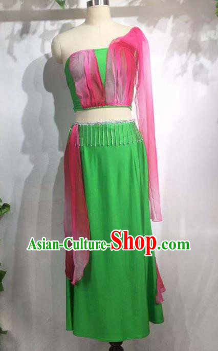 China Dai Ethnic Women Folk Dance Green Outfits Traditional Dai Nationality Peacock Dance Clothing