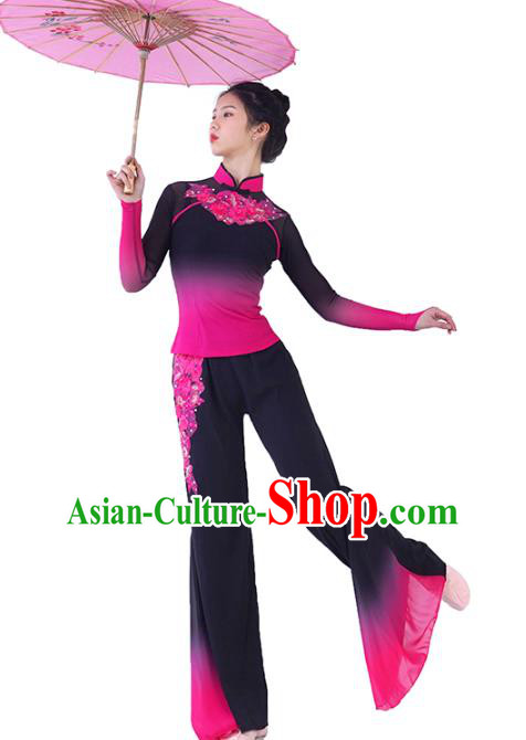 Traditional China Folk Dance Rosy Outfits Stage Show Costumes Fan Dance Clothing