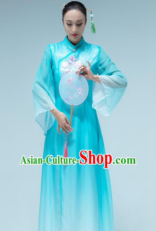 Traditional China Umbrella Dance Classical Dance Blue Dress Stage Show Group Dance Costume