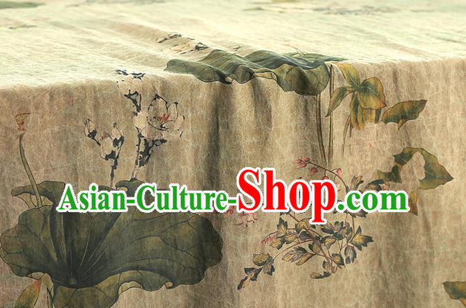 Chinese Light Green Gambiered Guangdong Gauze Traditional Silk Fabric Royal Lotus Pattern Cheongsam Drapery