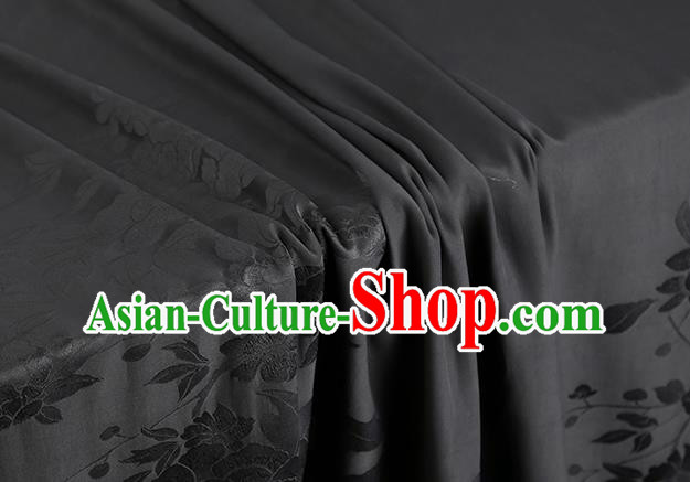 Chinese Traditional Jacquard Black Silk Fabric Gambiered Guangdong Gauze Royal Peony Pattern Cheongsam Cloth Drapery