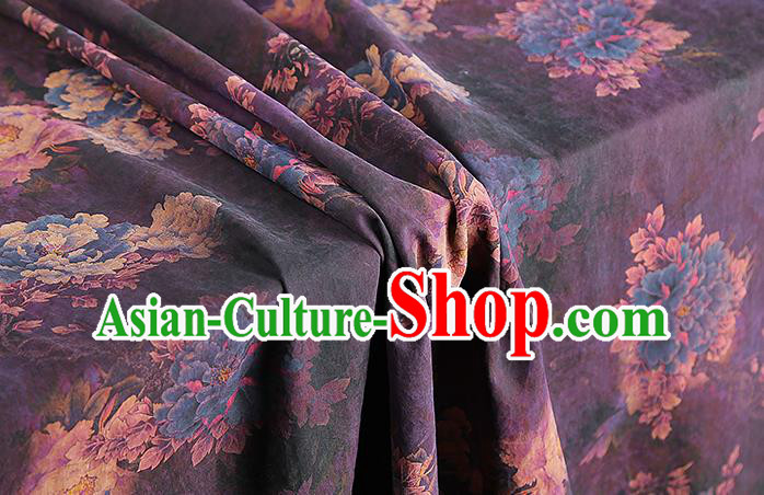 Chinese Royal Peony Pattern Cheongsam Cloth Drapery Gambiered Guangdong Gauze Traditional Purple Silk Fabric
