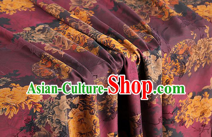 Chinese Purple Gambiered Guangdong Gauze Royal Peony Pattern Cheongsam Cloth Drapery Traditional Jacquard Silk Fabric