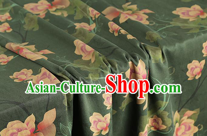 Chinese Royal Lotus Pattern Brocade Cloth Drapery Green Gambiered Guangdong Gauze Traditional Cheongsam Silk Fabric