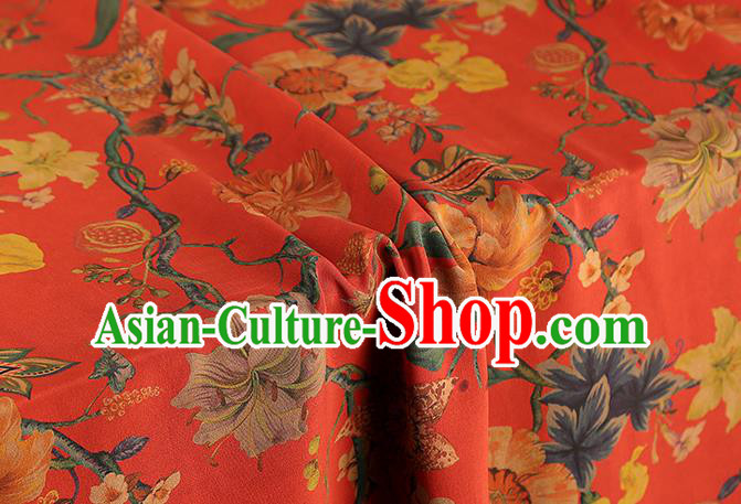 Chinese Royal Flowers Pattern Red Brocade Cloth Drapery Traditional Cheongsam Silk Fabric Gambiered Guangdong Gauze