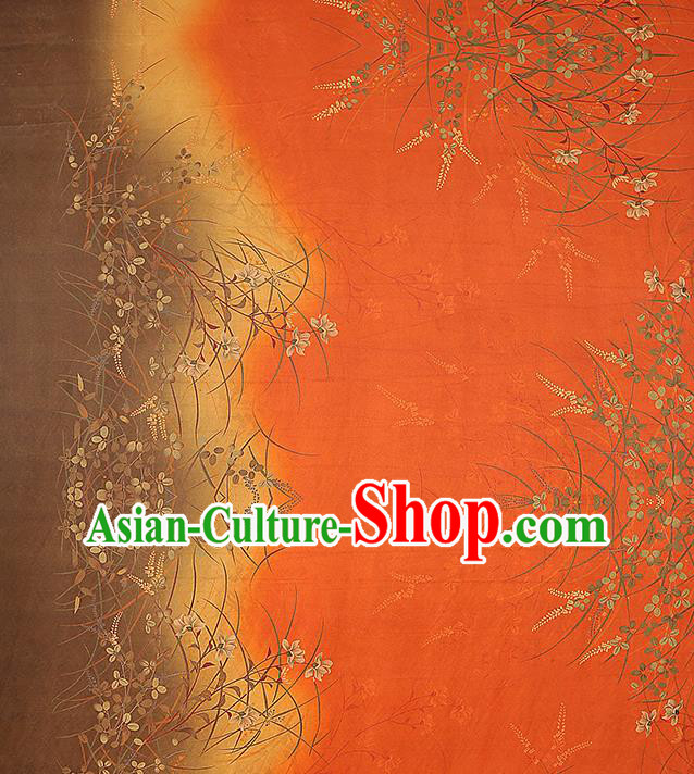 Chinese Royal Campanula Pattern Brocade Cloth Drapery Traditional Cheongsam Silk Fabric Orange Gambiered Guangdong Gauze