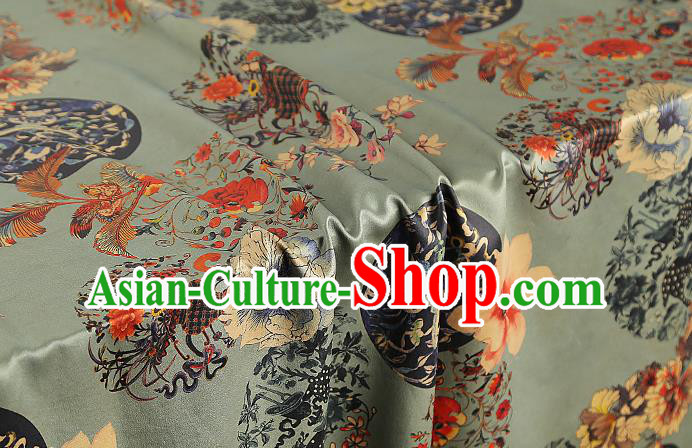 Chinese Traditional Silk Fabric Royal Peony Pattern Cheongsam Drapery Light Green Gambiered Guangdong Gauze