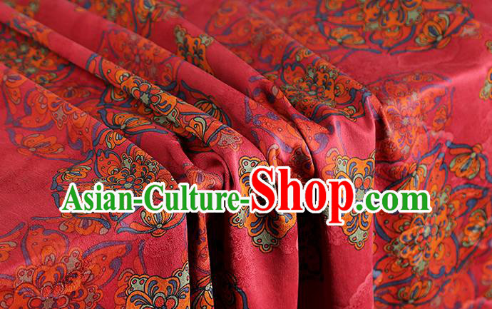 Chinese Red Brocade Cloth Drapery Royal Hydrangea Pattern Gambiered Guangdong Gauze Traditional Cheongsam Silk Fabric