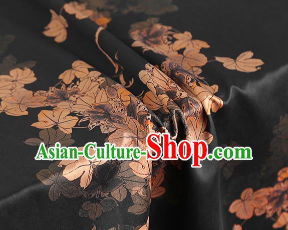 Chinese Black Brocade Cloth Drapery Traditional Cheongsam Silk Fabric Royal Golden Leaf Pattern Gambiered Guangdong Gauze