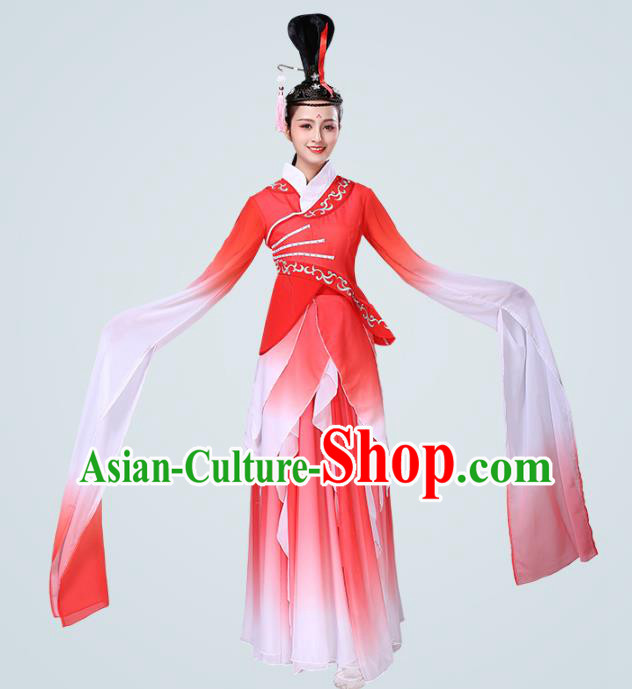 China Traditional Stage Performance Group Dance Costume Classical Dance Red Water Sleeve Dress