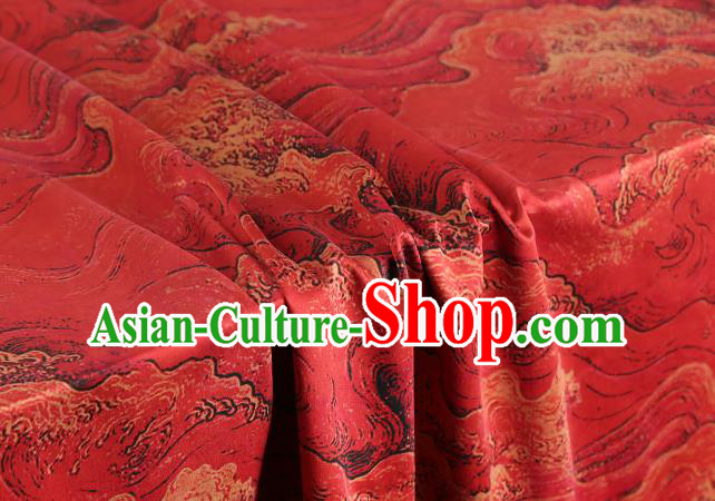 Chinese Red Brocade Cloth Drapery Gambiered Guangdong Gauze Traditional Cheongsam Royal Wave Pattern Silk Fabric