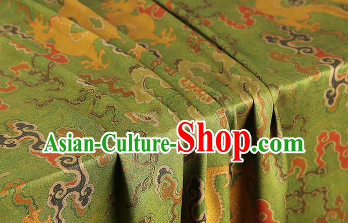 Chinese Classical Dragon Pattern Green Gambiered Guangdong Gauze Drapery Traditional Cheongsam Silk Fabric Brocade Cloth