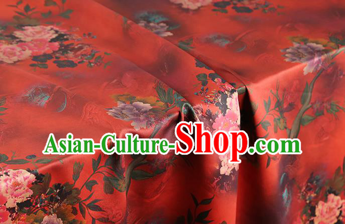 Chinese Classical Flowers Pattern Gambiered Guangdong Gauze Red Brocade Cloth Drapery Traditional Cheongsam Silk Fabric