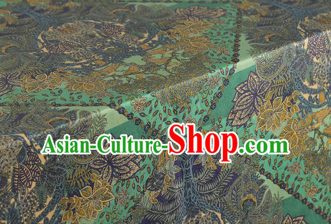 Chinese Classical Flowers Pattern Gambiered Guangdong Gauze Drapery Cheongsam Silk Fabric Traditional Green Brocade Cloth
