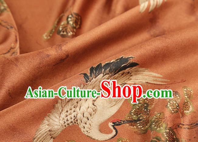 Chinese Classical Pine Crane Pattern Gambiered Guangdong Gauze Drapery Cheongsam Silk Fabric Traditional Orange Brocade Cloth