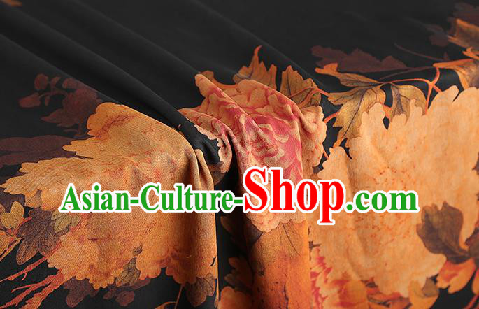 Chinese Classical Peony Pattern Brocade Black Gambiered Guangdong Gauze Fabric Traditional Cheongsam Silk Drapery
