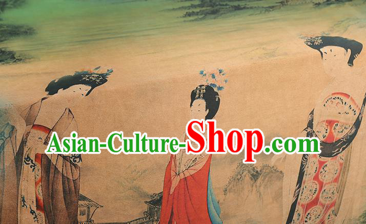 Chinese Cheongsam Gambiered Guangdong Gauze Cloth Traditional Silk Drapery Classical Tang Dynasty Palace Lady Pattern Brocade Fabric