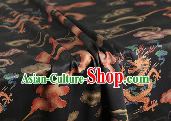 Chinese Classical Cloud Dragon Pattern Silk Drapery Traditional Cheongsam Gambiered Guangdong Gauze Black Brocade Fabric