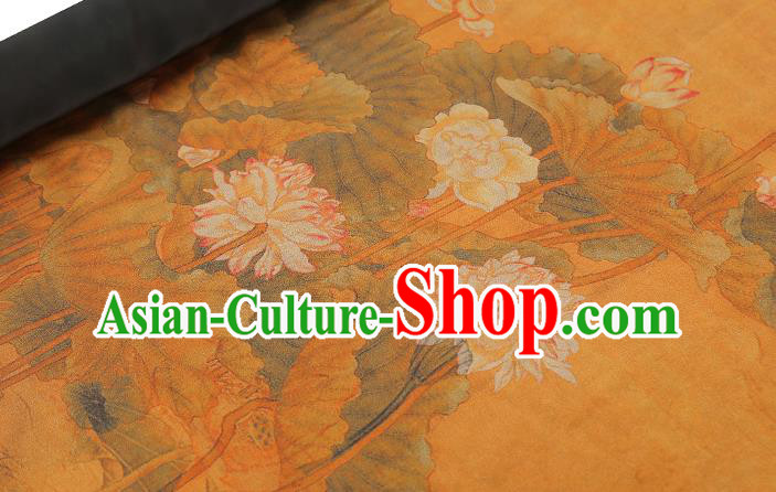 Chinese Traditional Orange Brocade Drapery Cheongsam Gambiered Guangdong Gauze Classical Lotus Pattern Silk Fabric