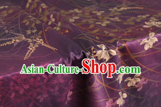 Chinese Traditional Gambiered Guangdong Gauze Classical Campanula Pattern Brocade Drapery Cheongsam Purple Silk Fabric